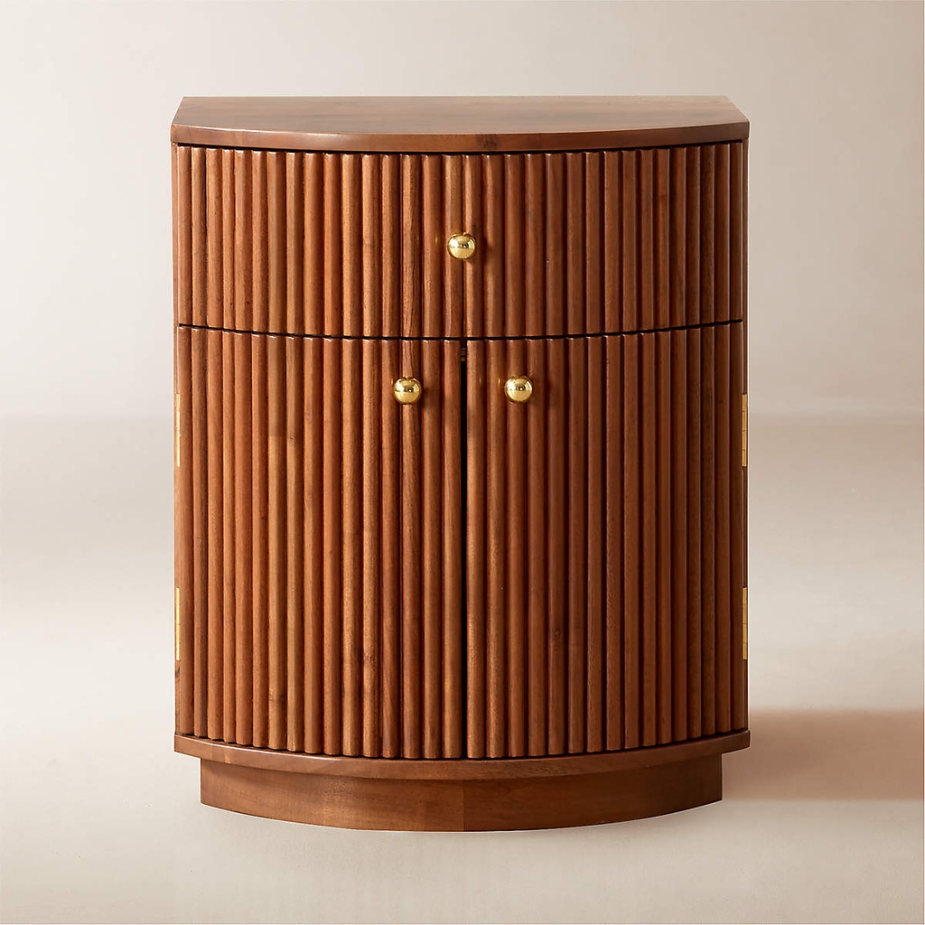 Contour Curved Acacia Wood Nightstand