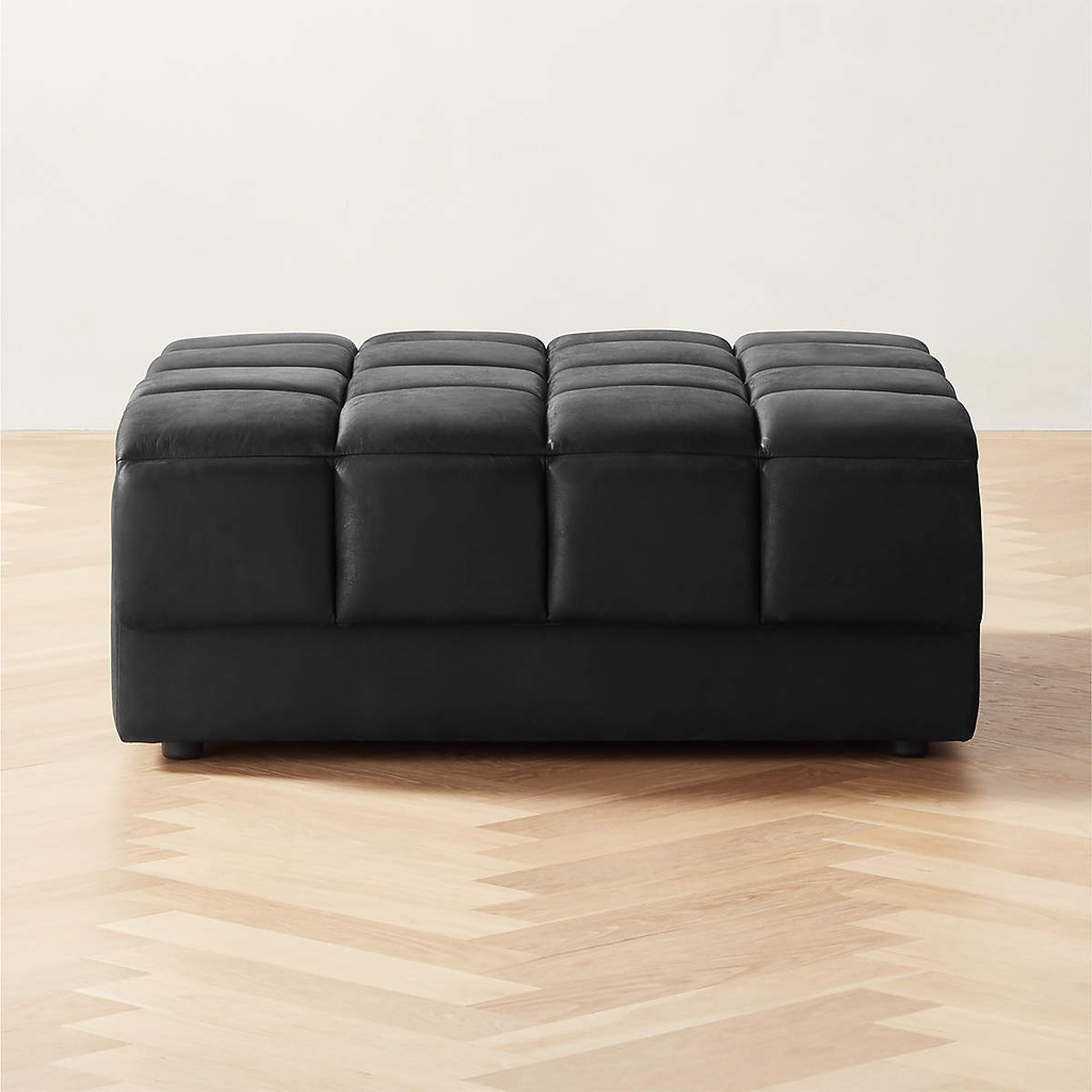 Obsidian Opulence Black Leather Ottoman