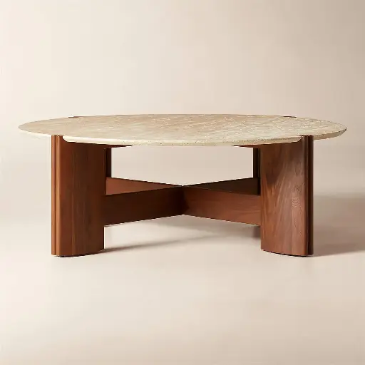 [FURN_0088] Walnut Wood Coffee Table (Snow)