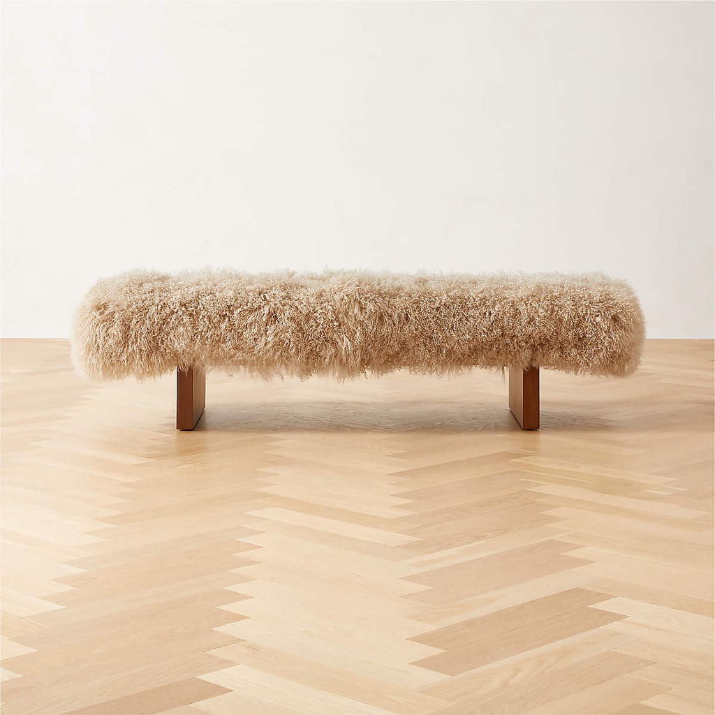 Taupe Serenity Sheepskin Upholstered Bench