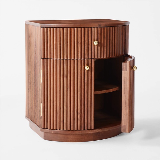 [AS019] Contour Curved Acacia Wood Nightstand