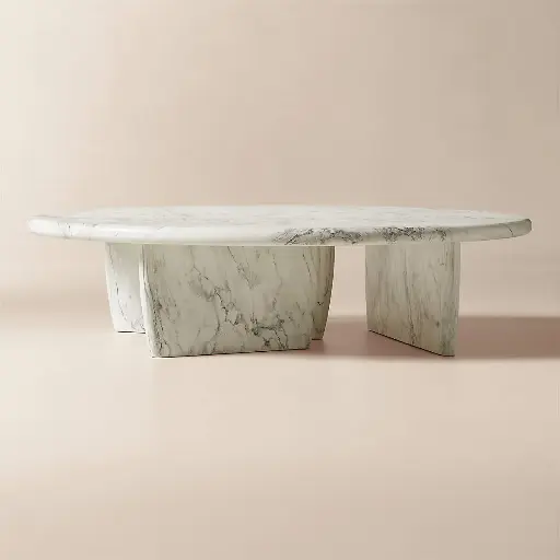 [E-COM08] Oval Grey Marbled Resin Coffee Table