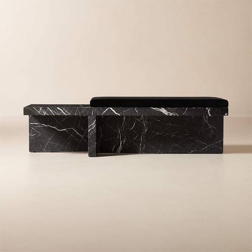 [AS063] Obsidian Velvet Marble Bench