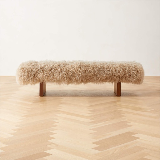 [AS088] Taupe Serenity Sheepskin Upholstered Bench